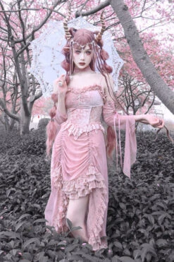 Pink Cherry Nightmare V Collar High Waisted Gothic Lolita JSK Dress -LolitaInside 18e5d531e0889e14f33881722c544bdc