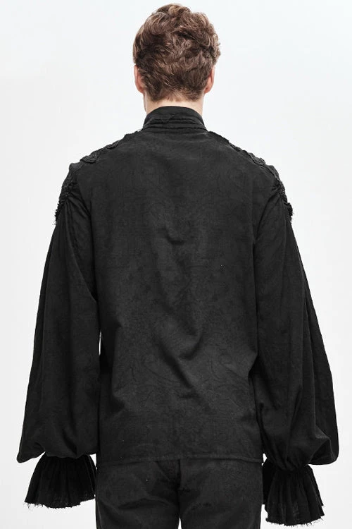 Black Straight Collar Puff Sleeve Jacquard Mens Punk Blouse 5 Black Straight Collar Puff Sleeve Jacquard Mens Punk Blouse - Image 3