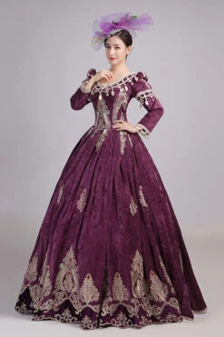 Long Sleeves High Waisted Hollow Embroidery Print Victorian Lolita Prom Dress -LolitaInside 1948bea247765cb61272f0af7efd129b