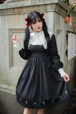 Black Dark Style Punk Cross High Waist Gothic Lolita OP Dress -LolitaInside 19c8fa62612739b29fdedf1608dd53c0