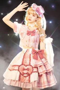 Pink Chest Bowknot One Shoulder Sleeves Plaid Print Suit Sweet Lolita Dress -LolitaInside 1a05e25ed919b268419537cfc33307f7