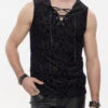 Black Punk Velvet Jacquard Chest Tie Sleeveless Hooded Men's Shirt
