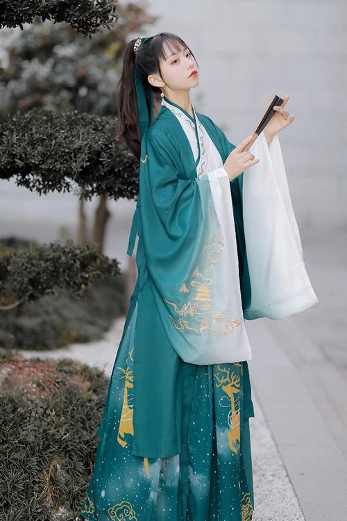 Green Chinese Style Exquisitely Embroidered Three Piece Classic Hanfu Dress 5 Green Chinese Style Exquisitely Embroidered Three Piece Classic Hanfu Dress - Image 3