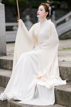 Beige Chang'E Ancient Costume Elegant Wide Sleeves Classic Hanfu Dress -LolitaInside 1a5207e67e50a132cf5273d75b9e70a3