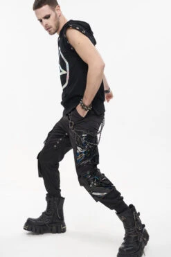 Black Punk Multi Pocket Splicing Illusory Color Removable Metal Left Chain Design Cargo Men's Pants -LolitaInside 1af13bd11473f9b87f9c451aae40a1ef