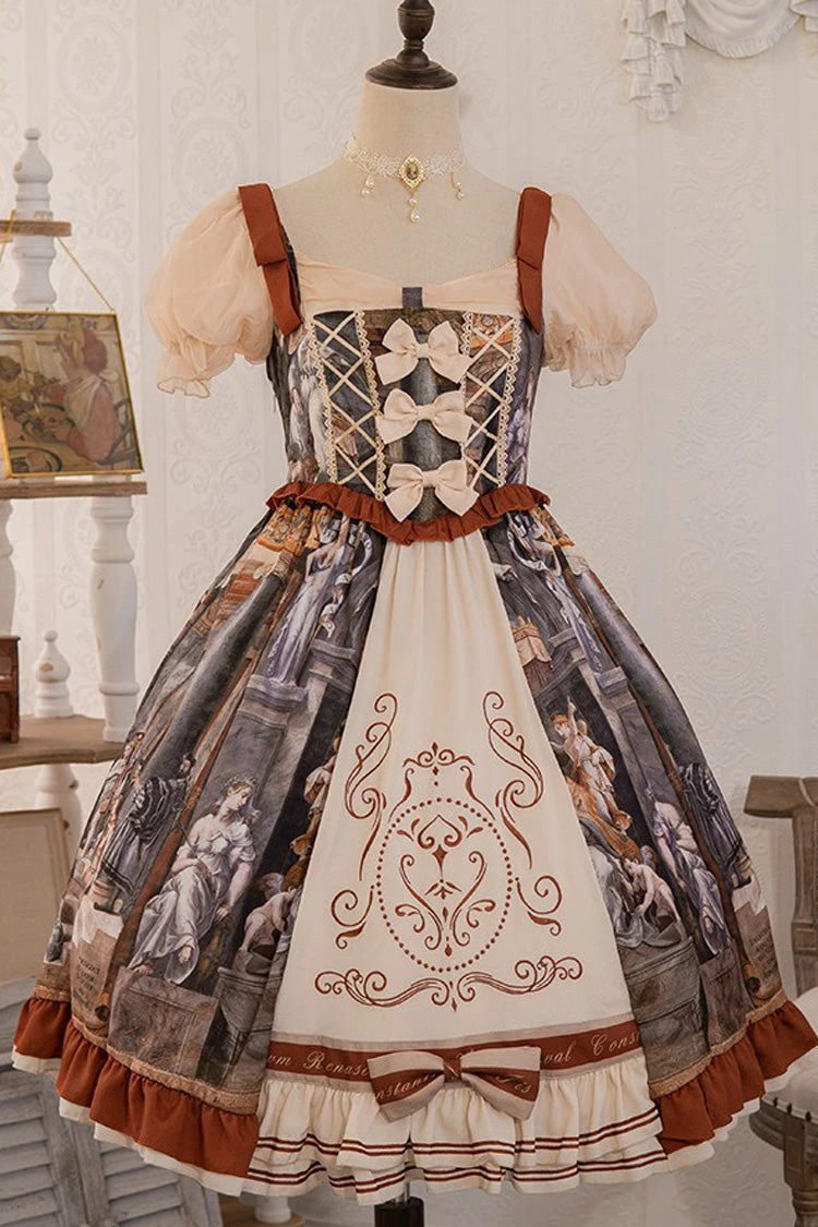 Multi-Color Constantine Oil Painting Print Bowknot Classic Vintage Princess Lolita Dress 5 Multi-Color Constantine Oil Painting Print Bowknot Classic Vintage Princess Lolita Dress - Image 3