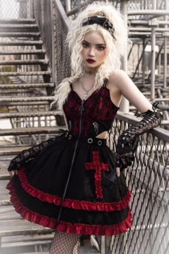 Black/Red Elemental Judgment Day Red Cross Ruffle Gothic Lolita Jsk Dress -LolitaInside 1bdf8a8c3997fb37ea98634370e73cb0