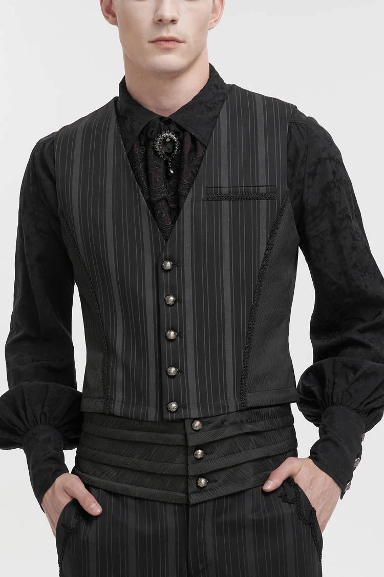 Black Retro Micro-Elastic Thick Stripe Stitching Three-Dimensional Texture Detachable Men's Punk Swallowtail Vest 3 Black Retro Micro-Elastic Thick Stripe Stitching Three-Dimensional Texture Detachable Men's Punk Swallowtail Vest
