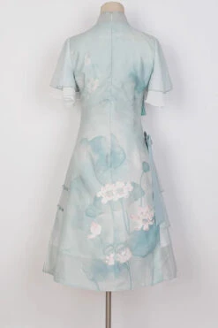Green Ruffle Short Sleeves Lotus Print Sweet Cheongsam Hanfu Dress -LolitaInside 1c6d88395ede69d3aba3018f20a4e68c