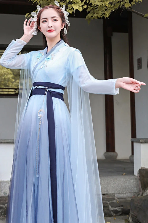 Blue Glazed Chest Embroidered Sweet Hanfu Dress 5 Blue Glazed Chest Embroidered Sweet Hanfu Dress - Image 3