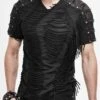 Black Tattered Striped Shoulder Splice Mesh Short Sleeve Men's Punk T-Shirt