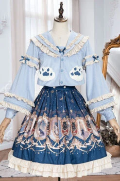 Blue Explore The Stars Ruffled Classic Lolita Skirt Dress -LolitaInside 1e124d9b58023f0e13eb06e78754bafd