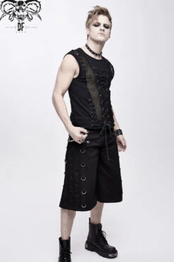 Black Chest Lace Up Splice Coarse Grain Men's Punk Vest -LolitaInside 1e1a28e173954132a5bc2e54d3bbd09d