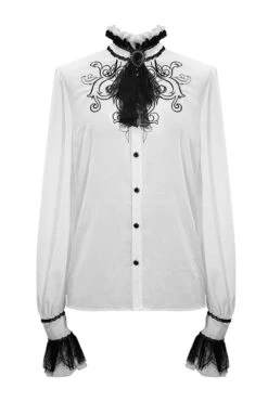 White Chiffon Embroidered Long Sleeves Mens Gothic Blouse -LolitaInside 1e4eeeab6024380827e34b73c628f908