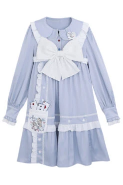 Blue Doll Collar Single Breasted Princess Sleeves High Waist Magic Playing Cards Sweet Lolita OP Dress -LolitaInside 1eaf7410022cf50ba5280547a7d98d19