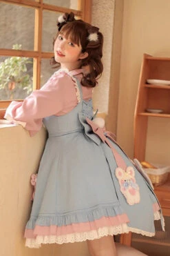 Blue/Pink Plum Blossom Snow Rabbit Ruffle Bowknot Sweet Lolita Dress -LolitaInside 1f356319e6b6b7b1c924ccb39a0e558e