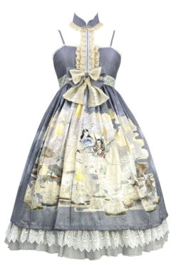 Blue Chinese Mythology Print High Waist Lace Trim Sweet Lolita JSK Dress -LolitaInside 1f915cb46b1d3fe7defdff2e8197130e