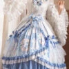 Blue/White Three Dimensional Flower Embroidery Hanayome Long Sleeves Bowknot Multi-Layer Ruffled Sweet Lolita OP Dress -LolitaInside 1fb008269578508b21b13f1d0e4ad1a5