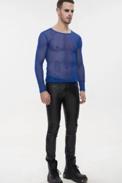 Blue Gothic Elasticity High Neck Long Sleeve Mesh Men's Shirt 11 Blue Gothic Elasticity High Neck Long Sleeve Mesh Men's Shirt -LolitaInside 1fba85b0347c22738da5db8f6c049018