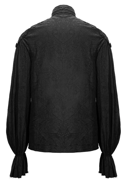 Black Straight Collar Puff Sleeve Jacquard Mens Punk Blouse 8 Black Straight Collar Puff Sleeve Jacquard Mens Punk Blouse - Image 6