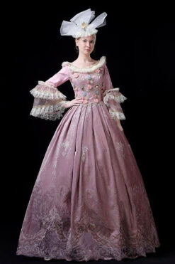 Pink Multi-Layer Trumpet Sleeves High Waisted Three Dimensional Flower Hollow Embroidery Print Victorian Lolita Prom Dress 9 Pink Multi-Layer Trumpet Sleeves High Waisted Three Dimensional Flower Hollow Embroidery Print Victorian Lolita Prom Dress -LolitaInside 1fed73413fb6c975ce242002405e7ef3