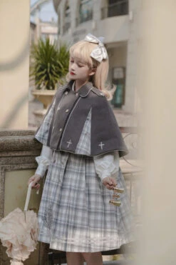 Grey Royal Detective Stripe Print Long Sleeves Classic Lolita OP Dress -LolitaInside 204f067075db399d138f430244d61ede