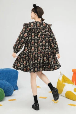 Black Doll Collar Bear Print Puff Sleeves Ruffled Sweet Lolita OP Dress -LolitaInside 206c07389a455ab0462be271df813762