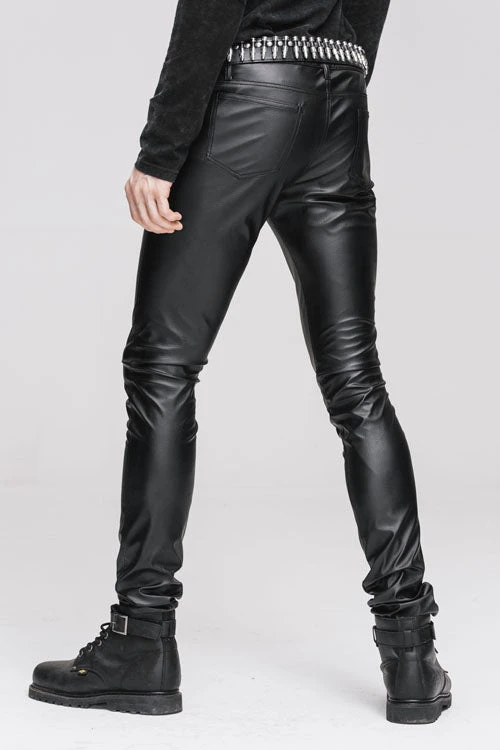 Black Wear Synthetic Leather Basic Model Punk Tight Mens Pants 7 Black Wear Synthetic Leather Basic Model Punk Tight Mens Pants - Image 5
