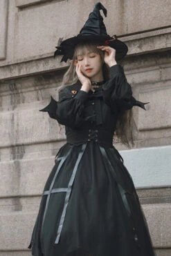 Black Lapel Collar Cat Eye Irregular Hem Gothic Lolita OP Dress -LolitaInside 218374fd922c1b5f1045fcc67cedd451