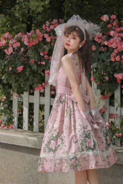 Pink Elegant Vintage French Rose Floral Print V Collar Sleeveless Ruffled Classic Lolita JSK Dress 14 Pink Elegant Vintage French Rose Floral Print V Collar Sleeveless Ruffled Classic Lolita JSK Dress -LolitaInside 21bb446519d487d7e21516a6d3ce7514