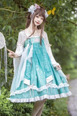 Original Chinese Han Elements Improved Lotus Print Sweet Hanfu Dress Full Set -LolitaInside 21ea23a935c12c3b052b9f67ce412ec2