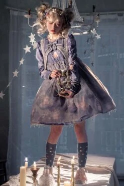 Light Blue Round Neck Lace Veil Sweet Lolita OP Dress -LolitaInside 22f0eef659deefe273bdd90d677e4b0f