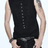 Black Military Uniform Style Chest Chinese Frog Button Sleeveless Men's Punk T-Shirt -LolitaInside 2312943731af88eee701f8bdac1d7ee6