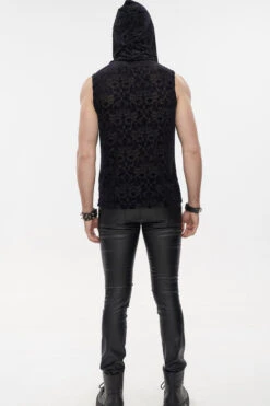 Black Punk Velvet Jacquard Chest Tie Sleeveless Hooded Men's Shirt -LolitaInside 233b4a413c2e66af77fecc1bbd66ffb7