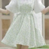 Green Doll Collar Puff Short Sleeve Chiffon Floral Print High Waisted Sweet Lolita Dress -LolitaInside 24b11790593c82b87fa32550f2d748e5