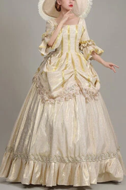 Champagne Half Sleeves Square Collar High Waisted Ruffled Victorian Lolita Prom Dress