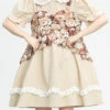 Beige Vintage Doll Collar Bear Print Fake Two Pieces Short Sleeves Sweet Lolita Dress