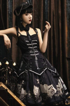Black New Pirate Ship Print Full Set Gothic Lolita JSK Dress -LolitaInside 24e230fdcb95f076fa64860672842dad