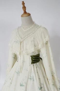 Beige Lace Round Collar Ruffled Lantern Sleeves Fresh Floral Print Sweet Lolita OP Dress -LolitaInside 24e7bf0c52b7e26258f5ed3c79797f17