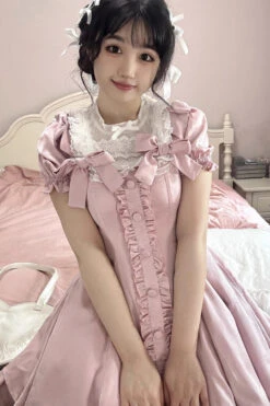 Pink Annie's Gift Short Sleeves Bowknot Short Version Sweet Lolita Dress (Plus Size Support) -LolitaInside 254c44694e553ae3c04956d6bf7d32b0