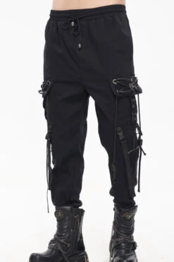 Black Punk Fine Twill Two-Wear Metal Buckle Chain Decoration Men's Pants -LolitaInside 2553ae1591e34be185ef7fb4ac41719b