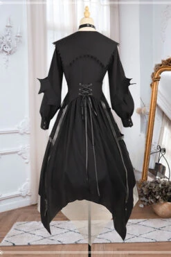 Black Lapel Collar Cat Eye Irregular Hem Gothic Lolita OP Dress -LolitaInside 255fe280359781b8b2b1b9b30245a82d