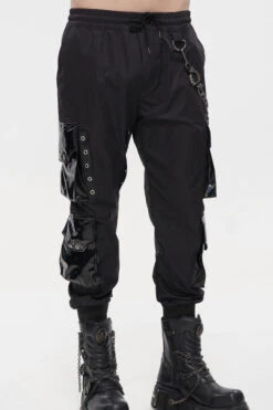 Black Punk Multi Pocket Splicing Illusory Color Removable Metal Left Chain Design Cargo Men's Pants -LolitaInside 25b8e8f21106cb960d11646951f45f9f