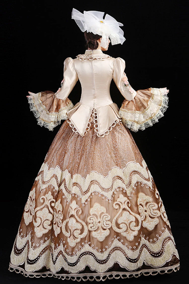 Champagne Multi-Layer Hime Sleeves High Waisted Hollow Embroidery Three-Dimensional Flower Print Victorian Lolita Prom Dress 5 Champagne Multi-Layer Hime Sleeves High Waisted Hollow Embroidery Three-Dimensional Flower Print Victorian Lolita Prom Dress - Image 3