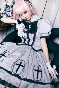 Grey Halloween Cross Short Puff Sleeves Two Pieces Gothic Lolita Dress 8 Grey Halloween Cross Short Puff Sleeves Two Pieces Gothic Lolita Dress -LolitaInside 266711a13d6fed961842d6c5798742f7