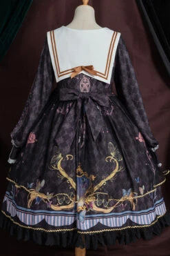 Black Navy Collar Long Sleeves Butterfly Print Ruffle Bowknot Gothic Elegant Princess Lolita Dress -LolitaInside 267ed5738763b0df885db0e3c50b8d47