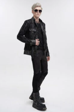 Black Metal Ring Perforated Lapel Lapel Button Handsome Men's Punk Jacket -LolitaInside 26e06cb30486343e1cd6e3a9278463f8