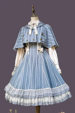 Blue Multi-layer Stripe Print Ruffle Sweet Lolita Jsk Dress -LolitaInside 273e8acb6e0c50b7ec82687dee7619ed