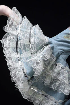 Blue Multi-Layer Trumpet Sleeves High Waisted Peacock Embroidery Print Victorian Lolita Prom Dress -LolitaInside 27cf9031c2d36947bd1e8e4ab06c4b05