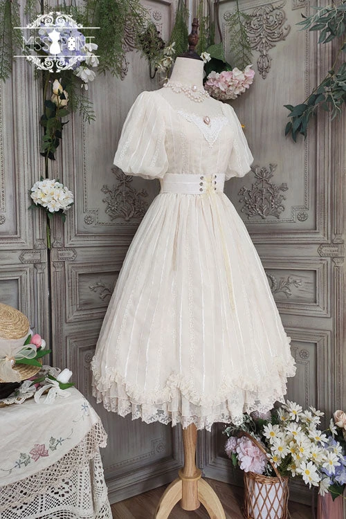 Ivory Elegant Vintage Square Collar Short Sleeves Multi-Layer Ruffled Classic Lolita OP Dress 4 Ivory Elegant Vintage Square Collar Short Sleeves Multi-Layer Ruffled Classic Lolita OP Dress - Image 2
